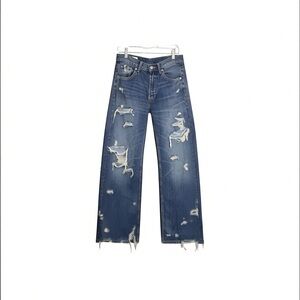 Zara Blue Distressed Boyfriend Jeans High Rise